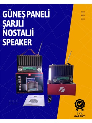 KTF-1428 Solar Enerjiyle Şarj Olabilen Bluetooth Nostalji Hoparlör - Taşınabilir, Güçlü Ses, Mp3 Okuyucu - Lisinya