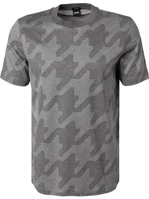 Boss Erkek Desenli Marka Logolu Kısa Kol Gri T-Shirt 50518869-041