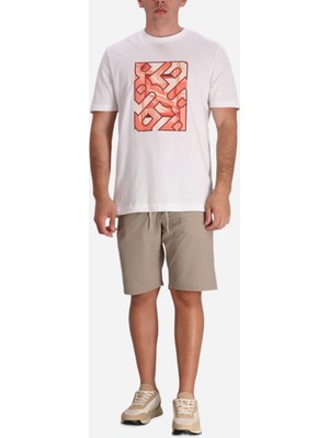 Boss Erkek %100 Pamuklu Desenli Yuvarlak Yakalı Kısa Kollu Beyaz-Turuncu T-Shirt 50538438-101