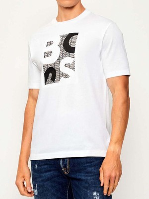 Boss Erkek Regular Fit Yuvarlak Yakalı Logo Baskılı Pamuklu Kısa Kollu Beyaz T-Shirt 50543901-100