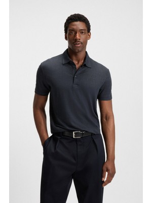 Boss Erkek Regular Fit %100 Keten Kısa Kollu Lacivert Polo Yaka T-Shirt 50552246-408