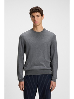 Boss Erkek Basic Yün Yuvarlak Yaka Gri Kazak 50476364-030