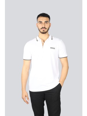 Boss Erkek Regular Fit Polo Yaka Pamuklu Kısa Kollu Beyaz Polo Yaka T-Shirt 50469102-103