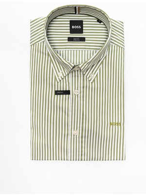 Boss Erkek Uzun Kol Çizgili Gömlek Yaka Yeşil Gömlek 50520285-311