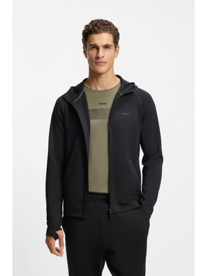 Boss Erkek Normal Kalıp Kapüşonlu Uzun Kollu Esnek Kumaş Siyah Sweatshirt 50531224-001