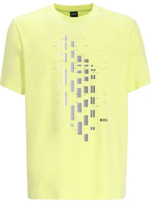Boss Erkek Bisiklet Yaka Kısa Kollu Desenli Vücudu Sarmayan Rahat Sarı T-Shirt 50543808-337