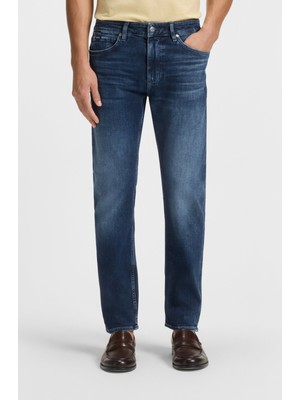 Boss Erkek Dar Kalıp Düz Paça Pamuklu Denim Lacivert Jeans 50549814-434