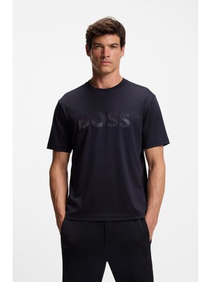 Boss Erkek Rahat Kalıp Yuvarlak Yakalı %100 Pamuk Logo Desenli Kısa Kollu Mor T-Shirt 50547940-517