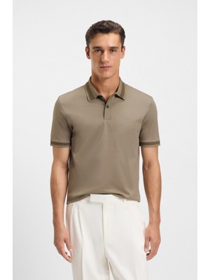 Boss Erkek Polo Yaka Düğme Kapama Yaka ve Kol Uçları Renk Detay Açık Kahve Polo Yaka T-Shirt 50543865-245