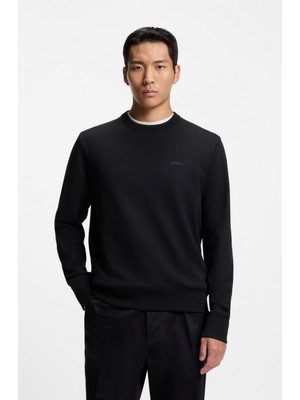 Boss Erkek Normal Kesim Yuvarlak Yakalı Pamuklu Havlu Kumaş Uzun Kollu Siyah T-Shirt 50546387-001