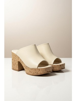 Preshley Kadın Silva Bej Cilt Mantar Tabanlı Ortopedik Platform Topuk Terlik