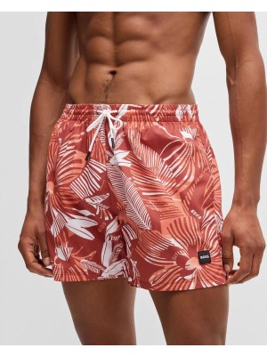 Boss Erkek Iki Yan Yırtmaçlı Cep Yaprak Desenli Kırmızı Mayo 50508844-823