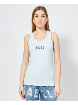 Hugo Kadın Slim Fit Kalın Askı Boss Yazılı Mavi Atlet 50536985-442