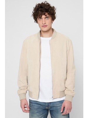 Boss Erkek Normal Kalıp Dik Yaka Süet Bomber Bej Ceket 50549074-276