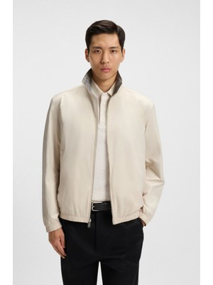 Boss Erkek Normal Kalıp Ekose Desenli Çift Taraflı Uzun Kollu Su Geçirmez Ekru Ceket 50549693-131