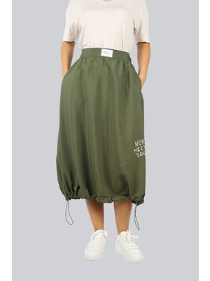 Ysatiss Kadın Yüksek ve Lastikli Bel Rahat Kalıp Etek Ucu Lastikli Haki Etek 2525.3000111-HAKİ