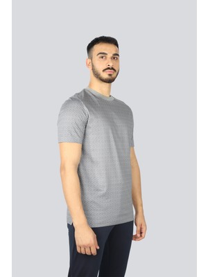 Boss Erkek Desenli Bisiklet Yaka Kısa Kol Gri T-Shirt 50518883-041