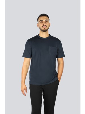 Boss Erkek Regular Fit Yuvarlak Yakalı Cep Detaylı Pamuklu Kısa Kollu Lacivert T-Shirt 50543326-404