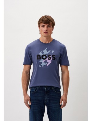 Boss Erkek Büyük Logo Detaylı Kısa Kol Günlük Lacivert T-Shirt 50521520-412
