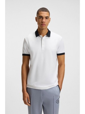 Boss Erkek Regular Fit Nem Emici Esnek Pike Kumaş Kısa Kollu Beyaz Polo Yaka T-Shirt 50544192-100