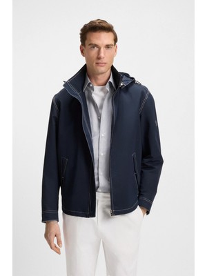 Boss Erkek Normal Kalıp Kapüşonlu Su Itici Uzun Kollu Lacivert Ceket 50543131-404