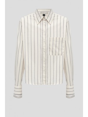 Boss Kadın Gömlek Yaka Düğme Kapama Uzun Kol Beyaz Bluz 50531519-118