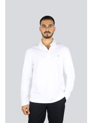 Boss Erkek Polo Yaka Uzun Kollu Pamuklu Rahat Kesim Beyaz1 Polo Yaka T-Shirt 50523917-103