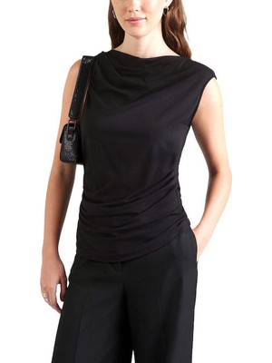 Boss Kadın Pamuklu Belden Pileli Kolsuz Siyah Bluz 50545517-001