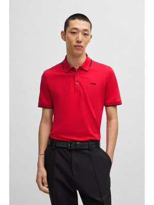 Hugo Erkek Kısa Kol  Polo Yaka Yaka ve Kol Uçları Renkli Şerit Kapama Kırmızı Polo Yaka T-Shirt 50467344-693