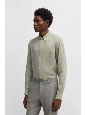 Boss Erkek Uzun Kol Normal Gömlek Yaka Günlük Haki Gömlek 50529137-311