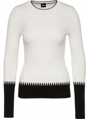 Boss Kadın Marka Logolu Uzun Kollu Rahat Beyaz Kazak 50505698-962