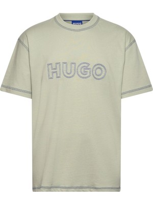 Hugo Erkek Işleme Marka Logolu Bisiklet Yaka Kısa Kollu Relaxed Fit Ekru T-Shirt 50521686-121