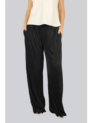 Ysatiss Kadın Rahat Kalıp Dokulu Geniş Paçalı Siyah Pantolon 2525.2000136-SİYAH