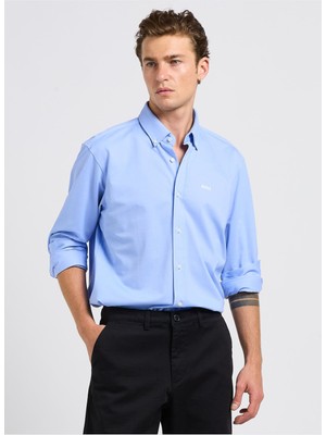 Boss Erkek Marka Logolu Düğmeli Gömlek Yaka Uzun Kollu Beyaz Gömlek 50469378-450