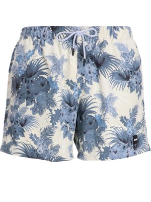 Boss Erkek Iki Yan Yırtmaçlı Cep Yaprak Desenli Mavi Mayo 50508844-483