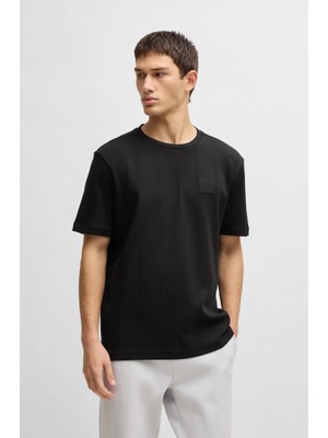 Boss Erkek Rahat Kesim Çizgi Detaylı Yuvarlak Yaka Kısa Kollu Siyah T-Shirt 50531013-001