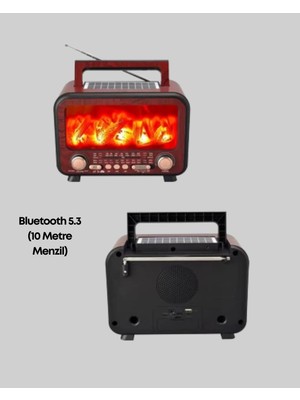 Solar Panelli Alev Işıklı Bluetooth Hoparlör - Çoklu Giriş, Uzun Pil Ömrü - Lisinya