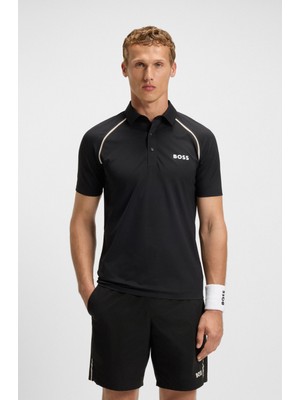 Boss Erkek Dar Kalıp Marka Imza Çizgili Siyah Polo Yaka T-Shirt 50543333-001