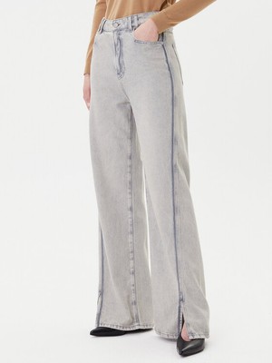 Boss Kadın Yüksek Bel Yırtmaçlı Geniş Paça Pamuklu Denim Gri Jeans 50542436-020