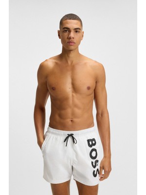 Boss Erkek Logo Baskılı Hızlı Kuruyan Kumaş Beli Ip Bağlamalı Beyaz Mayo 50514502-100