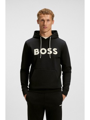 Erkek Büyük Boss Yazı Desen Uzun Kol Cep Detay Kapüşonlu Siyah Sweatshirt 50551457-002