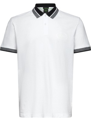 Boss Erkek Normal Kalıp %100 Pamuklu Logo Işlemeli Kısa Kollu Beyaz Polo Yaka T-Shirt 50548988-100