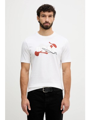 Boss Erkek Rahat Kalıp Yuvarlak Yakalı Pamuklu Baskılı Kısa Kollu Beyaz T-Shirt 50549282-100
