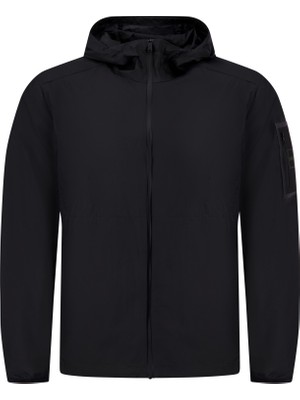 Boss Erkek Normal Kalıp Fermuarlı Uzun Kollu Kapüşona Paketlenebilir Su Itici Siyah Ceket 50541879-001