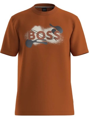 Boss Erkek Rahat Kalıp Yuvarlak Yakalı Pamuklu Baskılı Kısa Kollu Turuncu T-Shirt 50549282-809