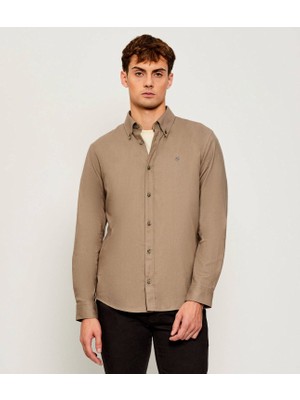 Boss Erkek Dar Kalıp %100 Pamuklu Uzun Kollu Kahverengi Gömlek 50550583-245