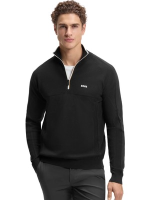 Boss Erkek Regular Fit Fermuarlı Dik Yakalı Uzun Kollu Siyah Kazak 50553791-001