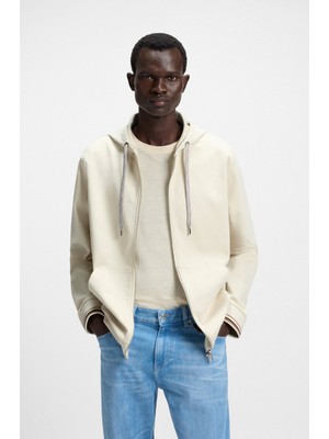 Boss Erkek Regular Fit Kapüşonlu Pamuklu Uzun Kollu Bej Sweatshirt 50543427-131