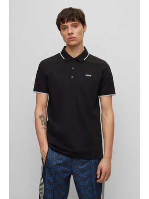 Hugo Erkek Kısa Kol  Polo Yaka Yaka ve Kol Uçları Renkli Şerit Kapama Siyah Polo Yaka T-Shirt 50467344-002