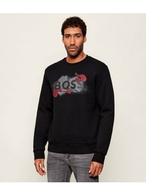 Boss Erkek Normal Kalıp Logo Baskılı Yuvarlak Yakalı Uzun Kollu Siyah Sweatshirt 50549283-001